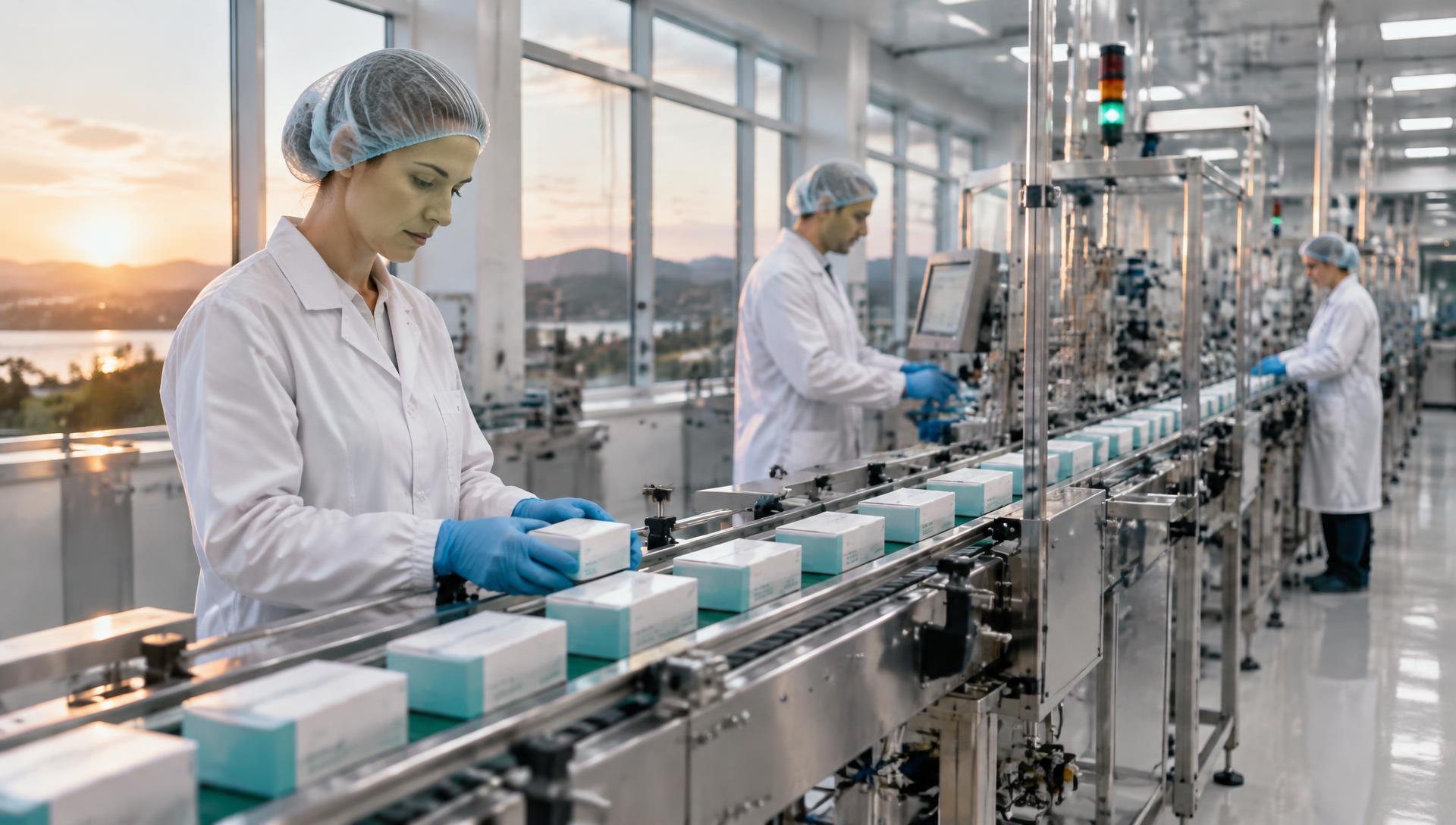 Medicines moving along a packaging line at an Irish pharmaceutical plant